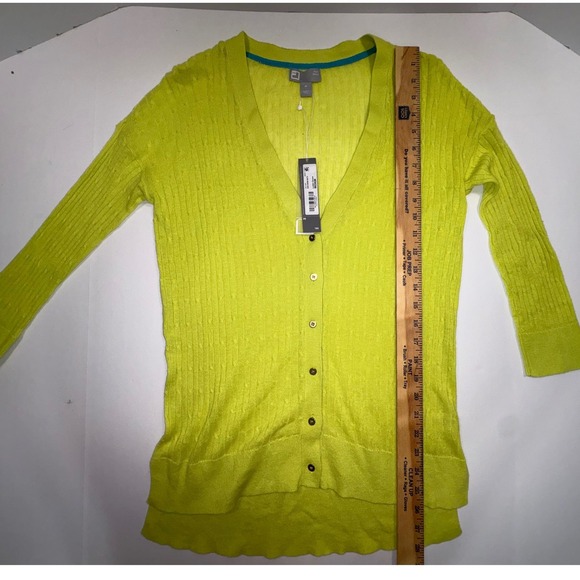 jcpenney Sweaters - JCP Loden Green Linen Blend V-Neck Cable Knit Cardigan Sweater Womens Medium NWT